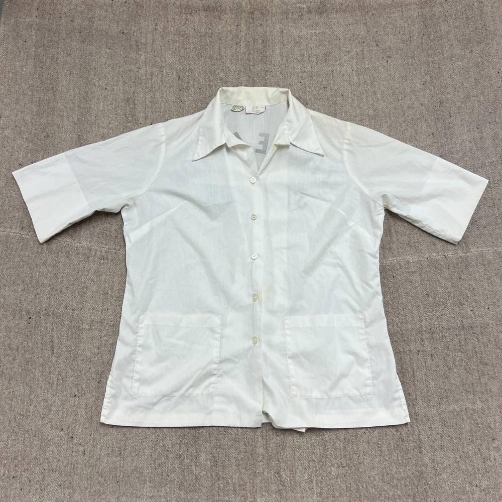 Vintage Motor Service Button Up Shirt Women's Large White 1970s Bowling